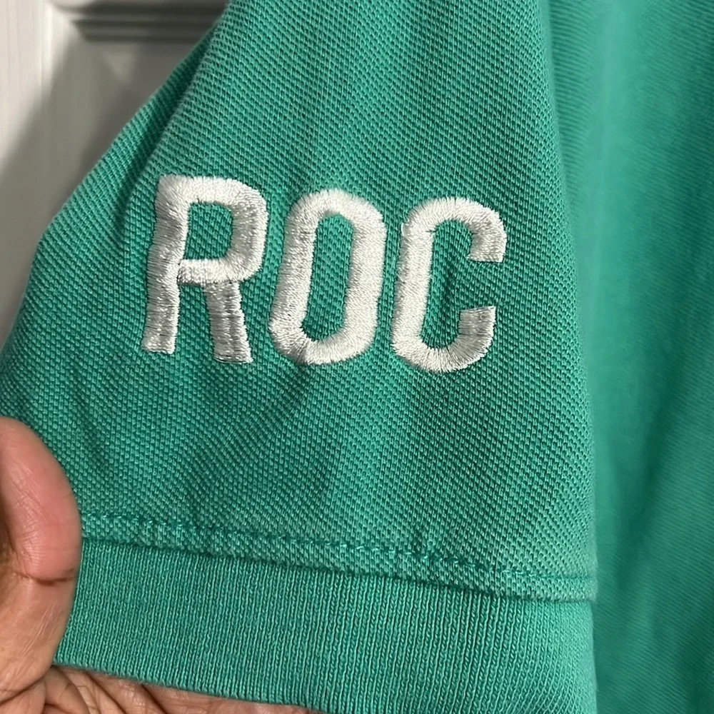 Rocawear boy’s long sleeve polo - green and white - size xl (18 - 20)